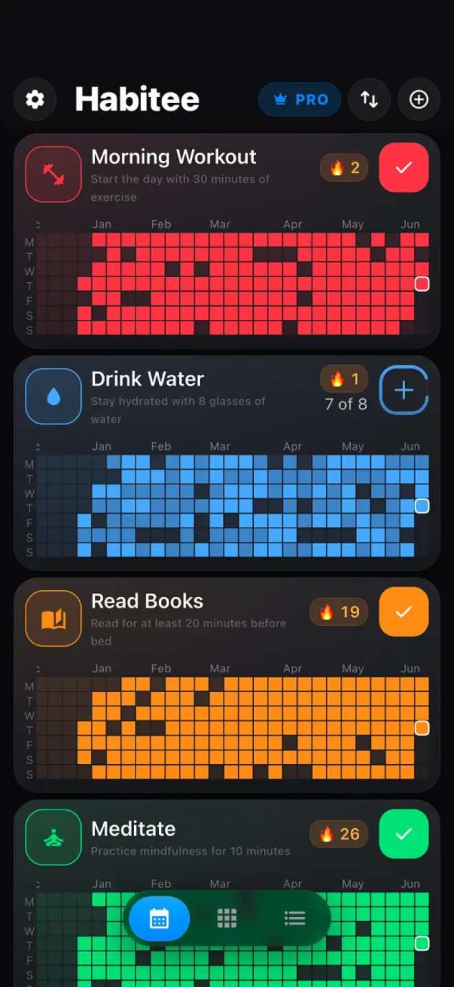 Habitee daily habit list with streaks