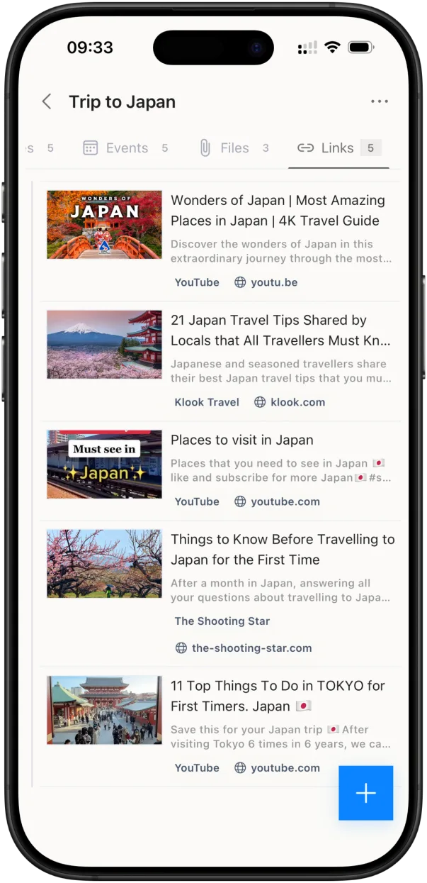 Saved links with rich previews
