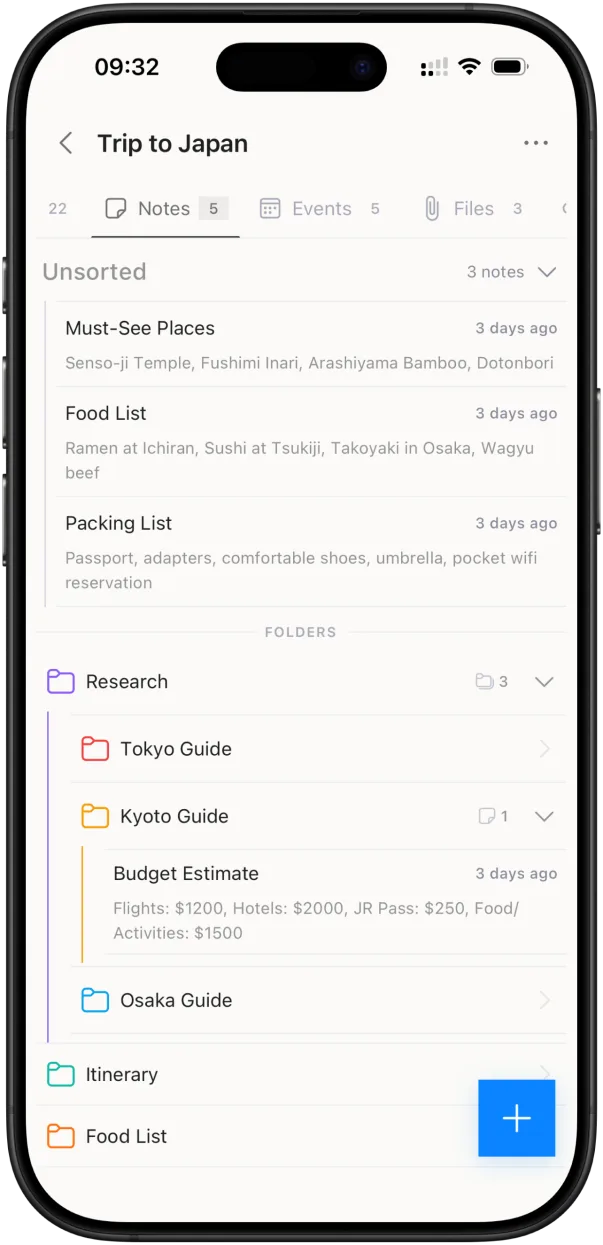 Notes organized into areas and folders