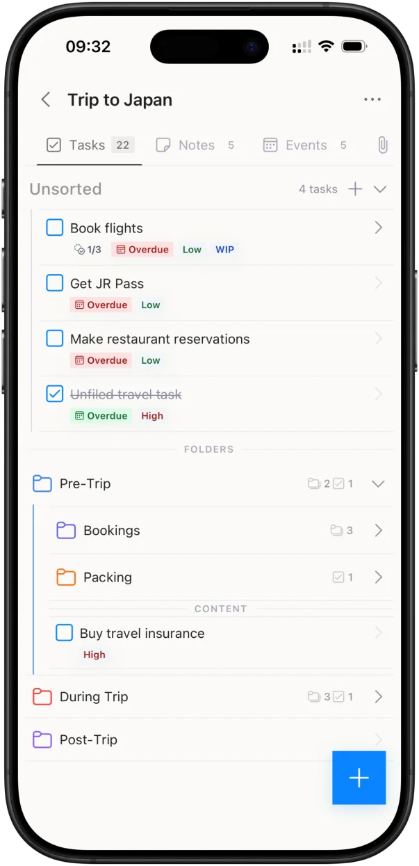 Task list with due dates and priorities